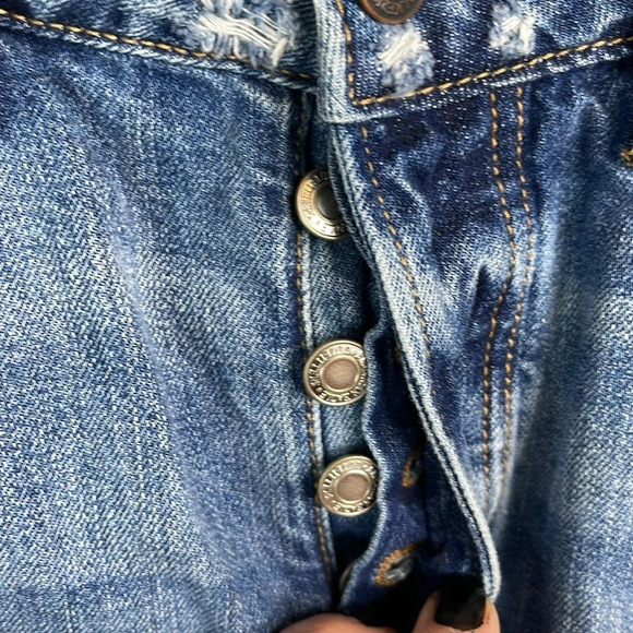 American Eagle Patchwork Skirt Blue Denim Cutoff Distressed Mini Western Boho 6 - Picture 5 of 12